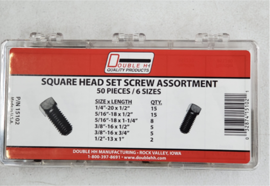 Double HH 15102 50 Piece Square Head Set Screw Assortment