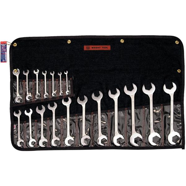 Wright Tool 732 Open End Wrench 18 Piece Set - Double Angle 15° & 60°