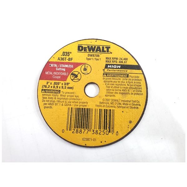 DEWALT DW8706 DW8706B5 3"x.035"x3/8" Fast-Cutting Cut-off Wheel 20-pack 